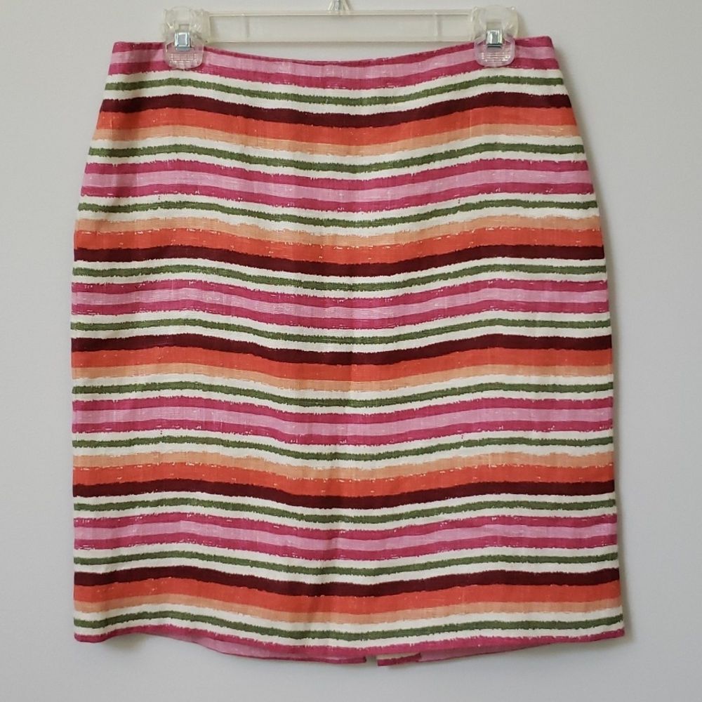 Talbots Skirt Women 6 Linen Modern Career Pencil Skirt Colorful Stripes